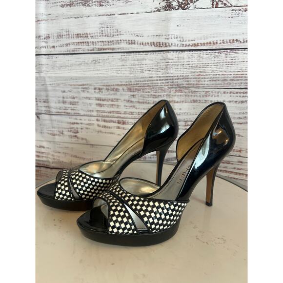 Marc Fisher Black and White Peep Toe Platform Heels Size 7 1/2 - Picture 1 of 12